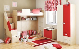 Детская комната Бэрри (Бежевый/Красный/корпус Клен) в Сургуте - surgut.katalogmebeli.com | фото