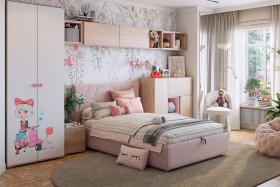 Комплект детской мебели Алина К2 Дуб мария/белый/нежно-розовый велюр в Сургуте - surgut.katalogmebeli.com | фото