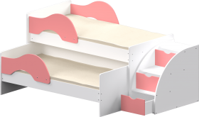 Кровать детская Матрешка выкатная с лестницей  Белый/Розовый в Сургуте - surgut.katalogmebeli.com | фото