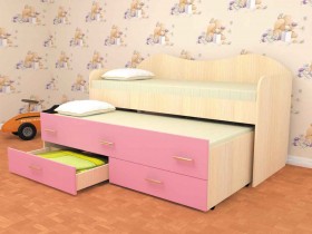 Кровать детская Нимфа двухместная 2.0 Дуб молочный/Розовый в Сургуте - surgut.katalogmebeli.com | фото