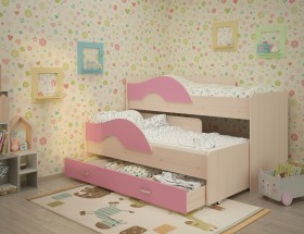 Кровать детская Радуга 1600 Млечный дуб/Розовый в Сургуте - surgut.katalogmebeli.com | фото