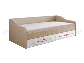 Кровать Girl Вега 0,9 м (Дуб беленый/Белый глянец/фотопечать) в Сургуте - surgut.katalogmebeli.com | фото