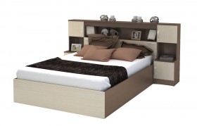 Кровать с прикроватным блоком КР 552 Спальня Basya (шимо темный/шимо светлый) в Сургуте - surgut.katalogmebeli.com | фото