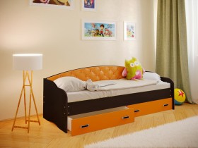 Кровать Софа-7 с мягкой спинкой (800х2000) Венге/Оранжевый в Сургуте - surgut.katalogmebeli.com | фото