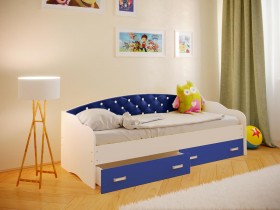 Кровать Софа-7 с мягкой спинкой со стразами (800х1900) Белый/Синий в Сургуте - surgut.katalogmebeli.com | фото