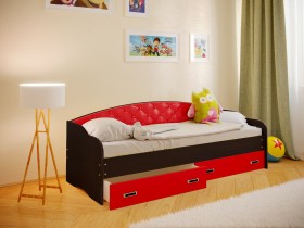 Кровать Софа-8 с мягкой спинкой (900х2000) Венге/Красный в Сургуте - surgut.katalogmebeli.com | фото