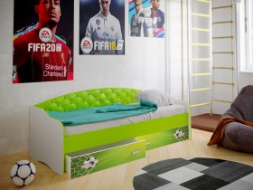 Кровать Софа-8 с мягкой спинкой фотопечать Футбол (900х2000) Белый/Лайм в Сургуте - surgut.katalogmebeli.com | фото