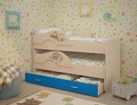 Кровать выкатная Радуга-Сафари детская 1600 Млечный дуб/Голубой в Сургуте - surgut.katalogmebeli.com | фото