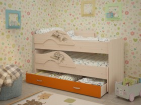 Кровать выкатная Радуга-Сафари детская 1600 Млечный дуб/Оранжевый в Сургуте - surgut.katalogmebeli.com | фото
