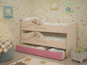 Кровать выкатная Радуга-Сафари детская 1600 Млечный дуб/Розовый в Сургуте - surgut.katalogmebeli.com | фото 1