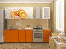 Кухонный гарнитур 1,8м Апельсин (Белый/Оранжевый металлик/Фотопечать апельсин) в Сургуте - surgut.katalogmebeli.com | фото