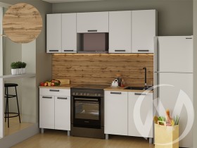 Кухня Кьяра 2.0 м с окапом (белый/карбон фарфор/26мм/дуб вотан) в Сургуте - surgut.katalogmebeli.com | фото