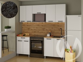 Кухня Кьяра 2.0м с окапом (корпус белый/карбон фарфор) 26мм кастилло темный в Сургуте - surgut.katalogmebeli.com | фото 1
