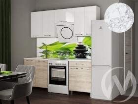 Кухня Нора 2.0м (корпус белый/белый, дуб шале светлый) 26мм мрамор итальянский в Сургуте - surgut.katalogmebeli.com | фото