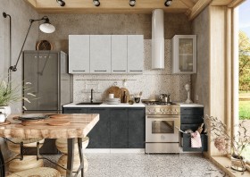 Кухонный гарнитур Нувель 1800мм белый/бетон белый/бетон черный в Сургуте - surgut.katalogmebeli.com | фото
