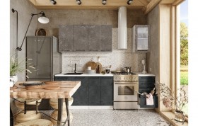 Кухонный гарнитур Нувель 1800мм белый/бетон коричневый/бетон черный в Сургуте - surgut.katalogmebeli.com | фото