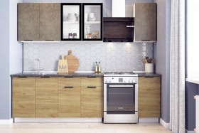 Кухонный гарнитур Стоун 2.0 (белый/камень темно-серый/акация светлая) в Сургуте - surgut.katalogmebeli.com | фото
