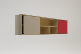 Полка между шкафами 1660 Бэрри (Бежевый/Красный/корпус Клен) в Сургуте - surgut.katalogmebeli.com | фото