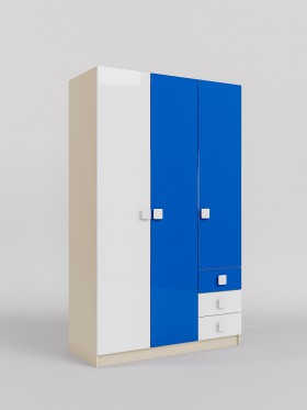 Шкаф 3-х створчатый с ящиками Скай люкс (Синий/Белый/корпус Клен) в Сургуте - surgut.katalogmebeli.com | фото