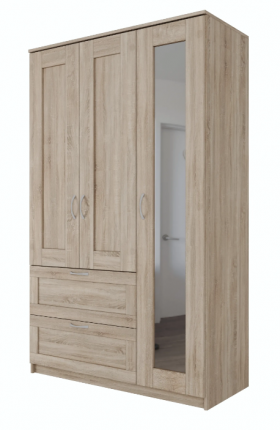 Шкаф трехдверный Сириус с зеркалом и 2 ящиками дуб сонома в Сургуте - surgut.katalogmebeli.com | фото